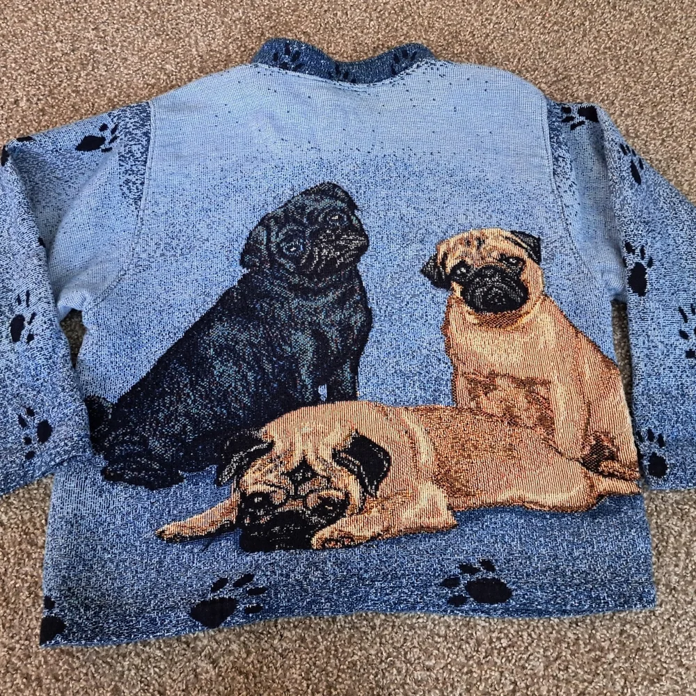 Vintage Sugar Street Weavers Pug Dog Tapestry Jacket - Picture 4 of 5